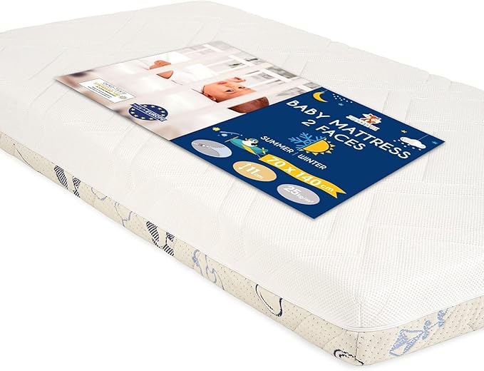 Baby Matratze-60 x 120 cm Oeko-TEX, EN 16890+A1 und Made in EU Zertifiziert - Höhe 11cm - Kindermatratze Wendbar mit Sommer und Winterseite-Sweety Fox