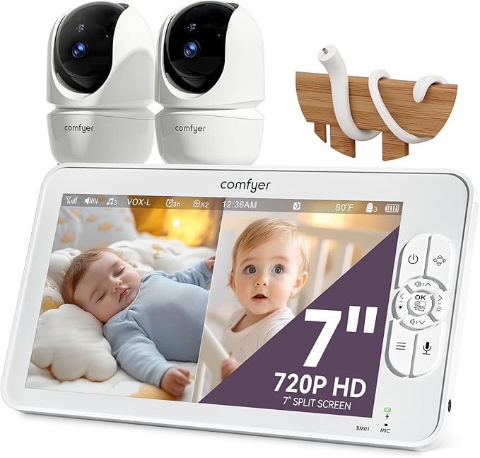 Babyphone-Split-Screen mit 2 Kameras, 7" HD 720P-Comfyer